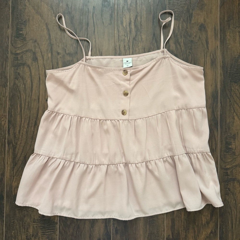 Paper Crane Anthropologie Large Blush Pink Tiered Ruffle Cami Tank Top